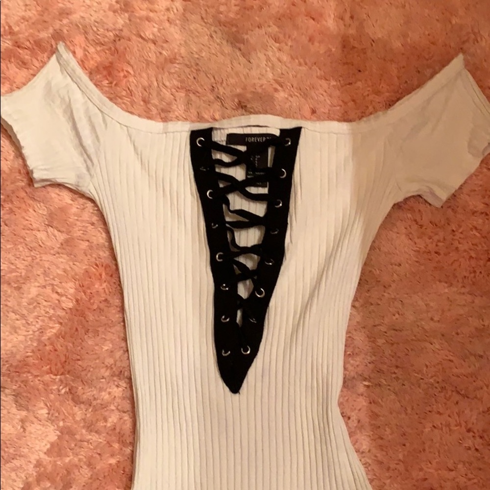 Off the shoulder tie up bodysuit